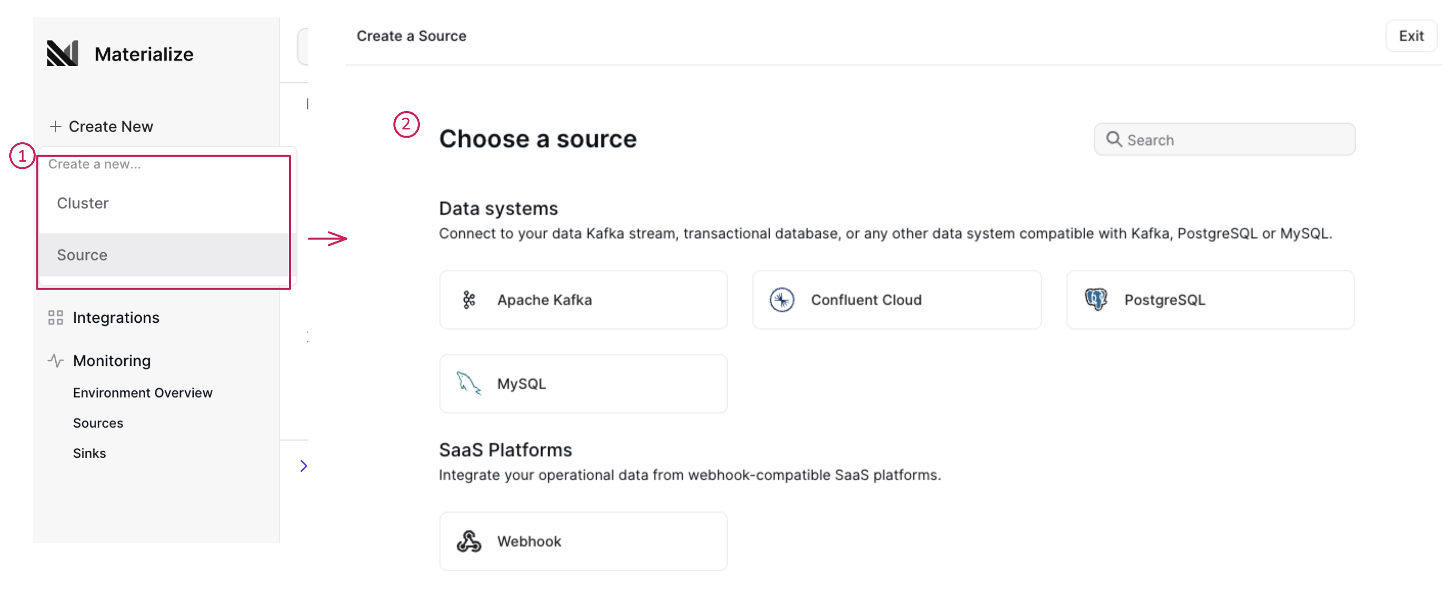 Image of the Create New Source start for
PostgreSQL