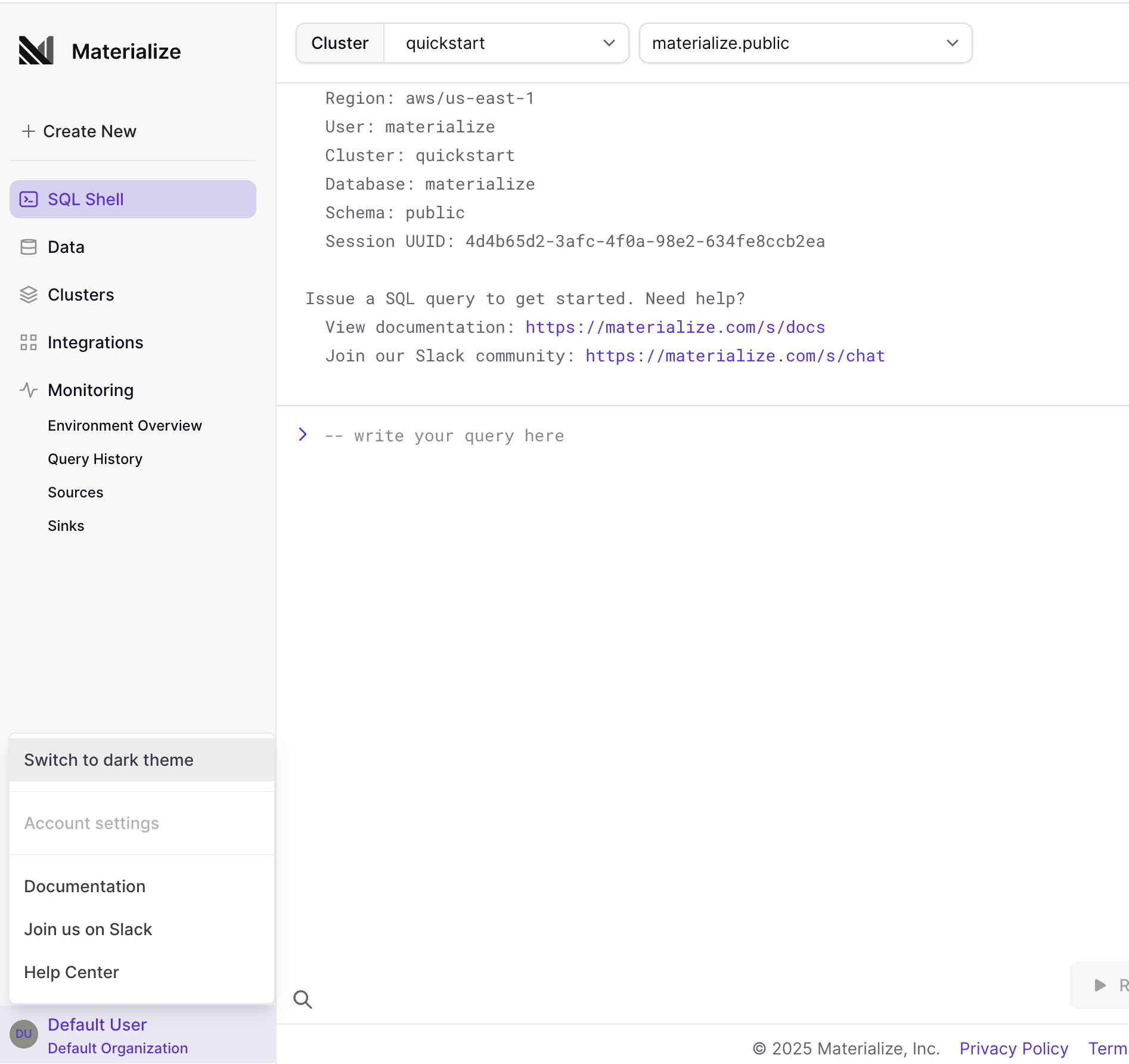 User profile menu Image of the user profile menu