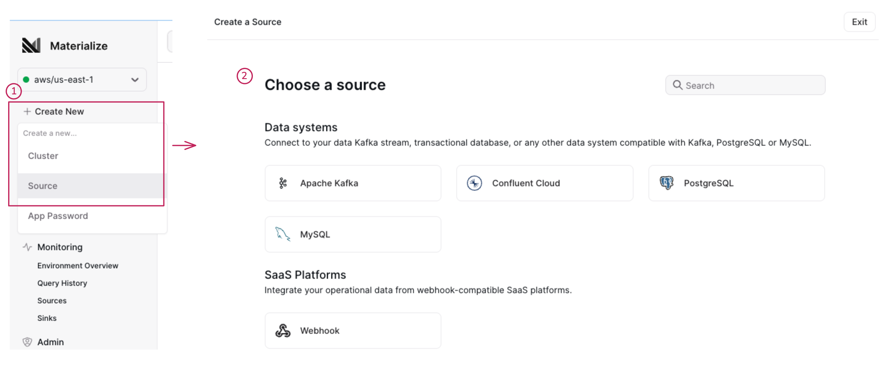 Image of the Create New Source start for
PostgreSQL
