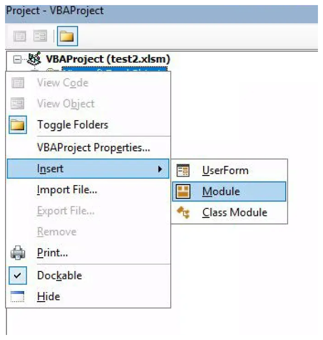 Image of VBA editor: Navigate to Insert ->
Module