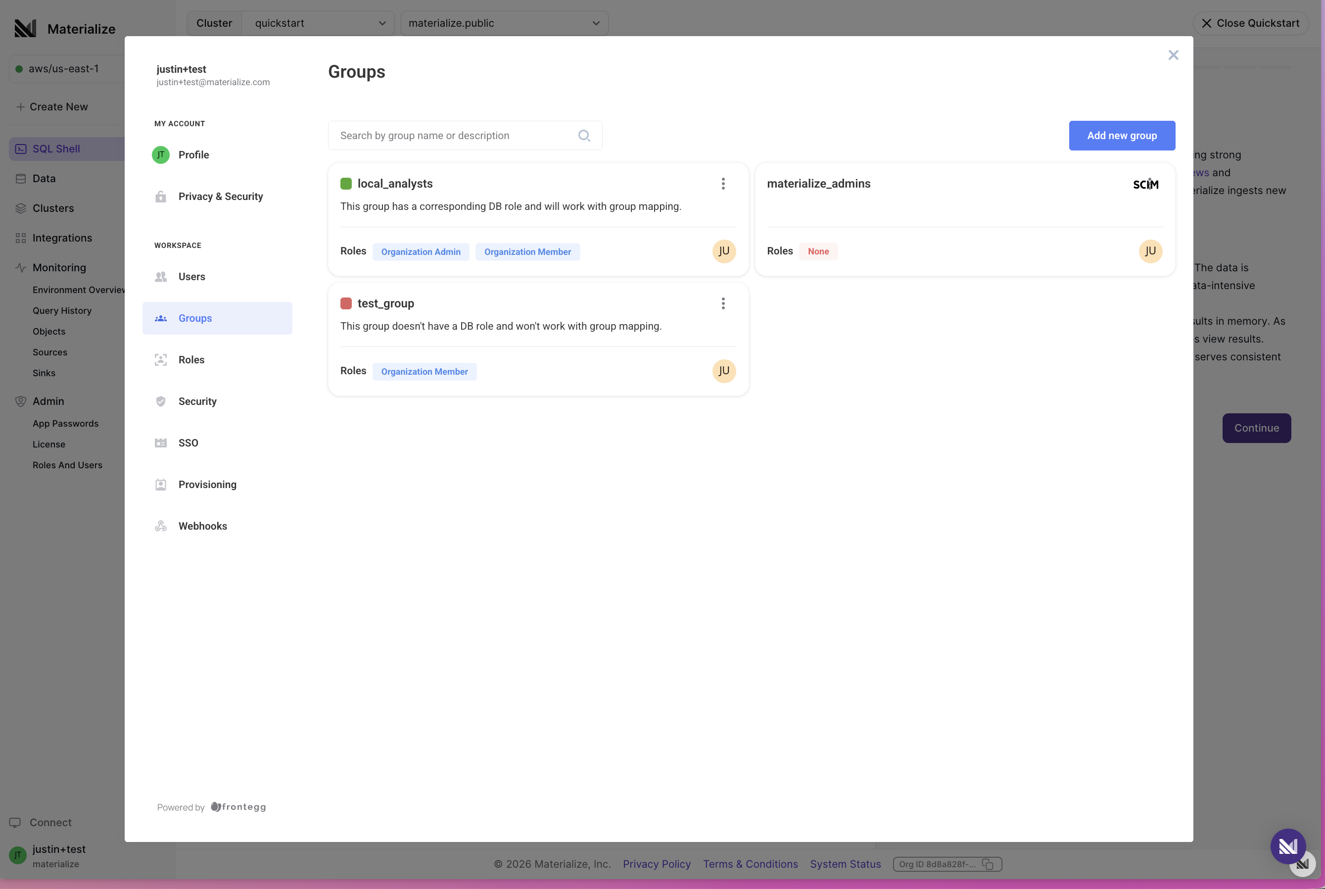Groups in the Materialize Console