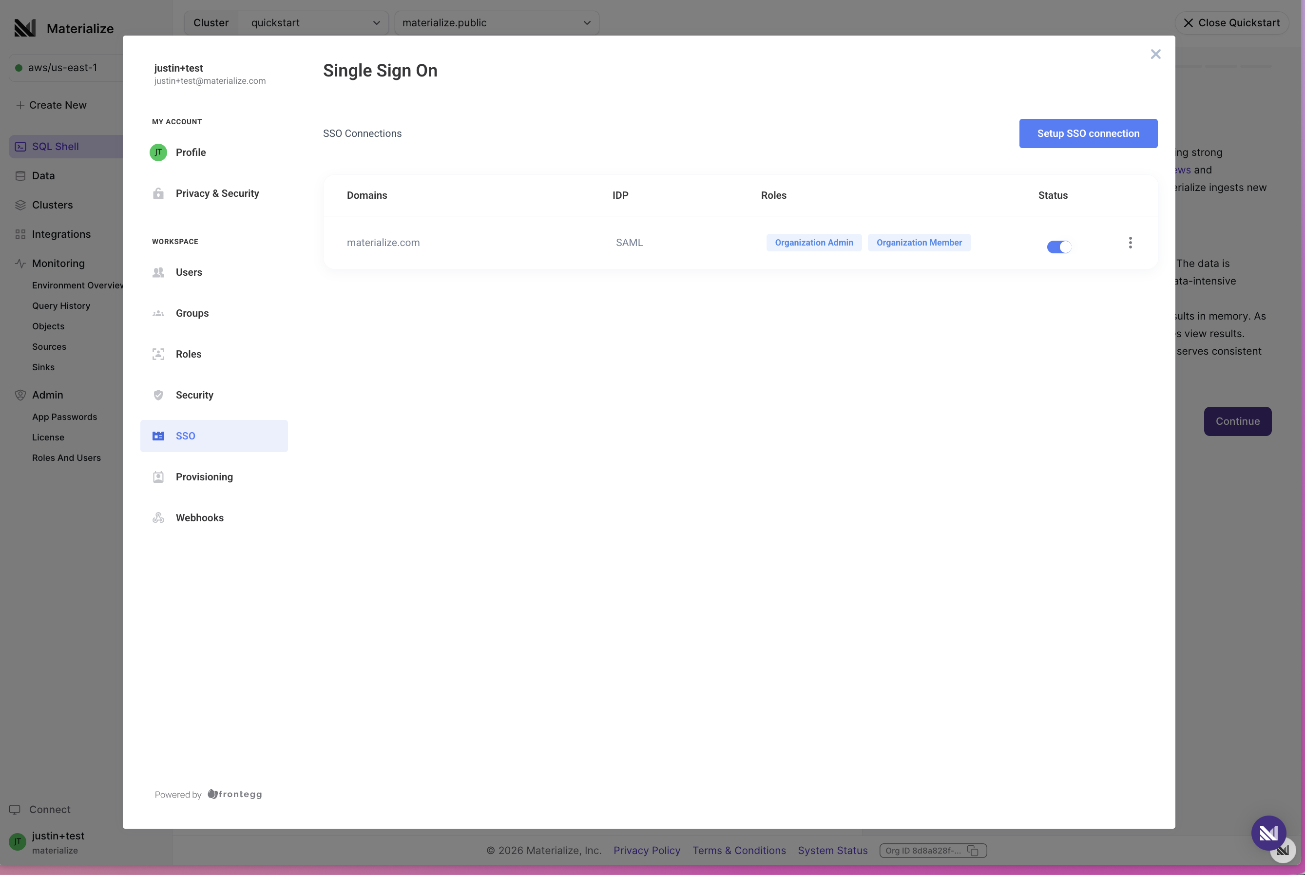 SSO connections in the Materialize Console