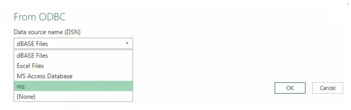 Select the Materialize source
created earlier. Image of Materialize ODBC Connection
selection