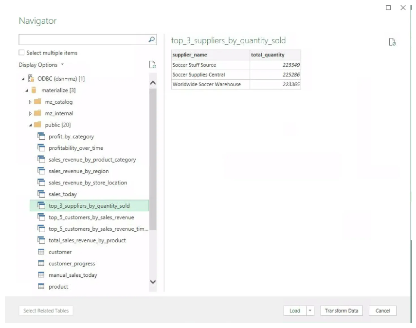 In the Navigator, select the view Image of the Excel Navigator